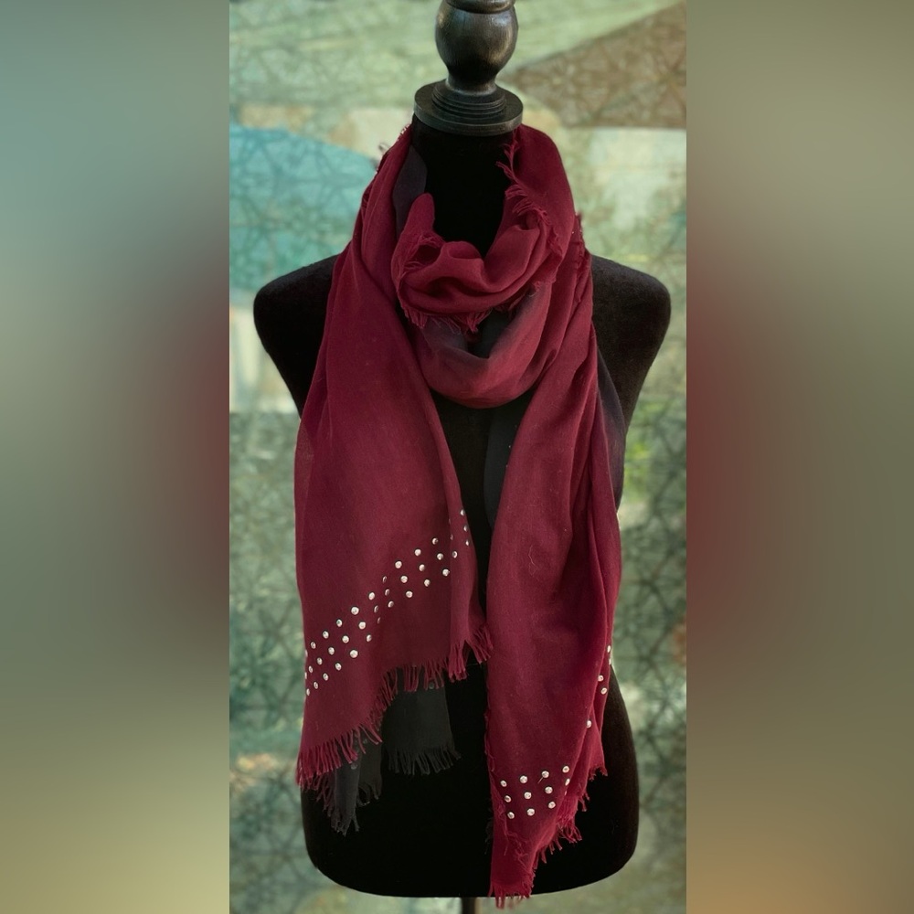 Black & Wine Ombre Silver Studded Wrap Scarf. OS